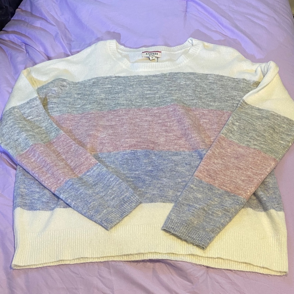 ANDREE BY UNIT Women's Striped Sweater - Cream, Pink, and Gray